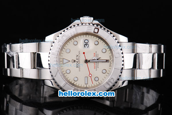 Rolex Yacht-Master Oyster Perpetual Chronometer Automatic with Beige Dial,White Bezel and White Round Bearl Marking-Small Calendar - Click Image to Close